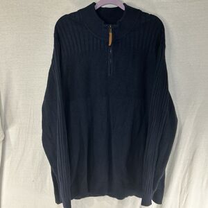 Frye And Co Mens Pullover Knit 1/4 Zip Sweater Size 3XLT Navy Textured